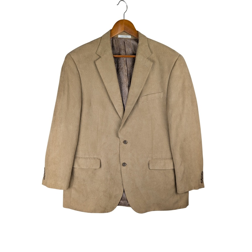Chaps Mens Tan Faux Suede Two Button Blazer Sport Coat Paisley Lining